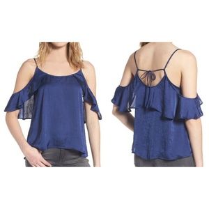 BP Cold Shoulder Ruffle Top Dark Blue Size Small
